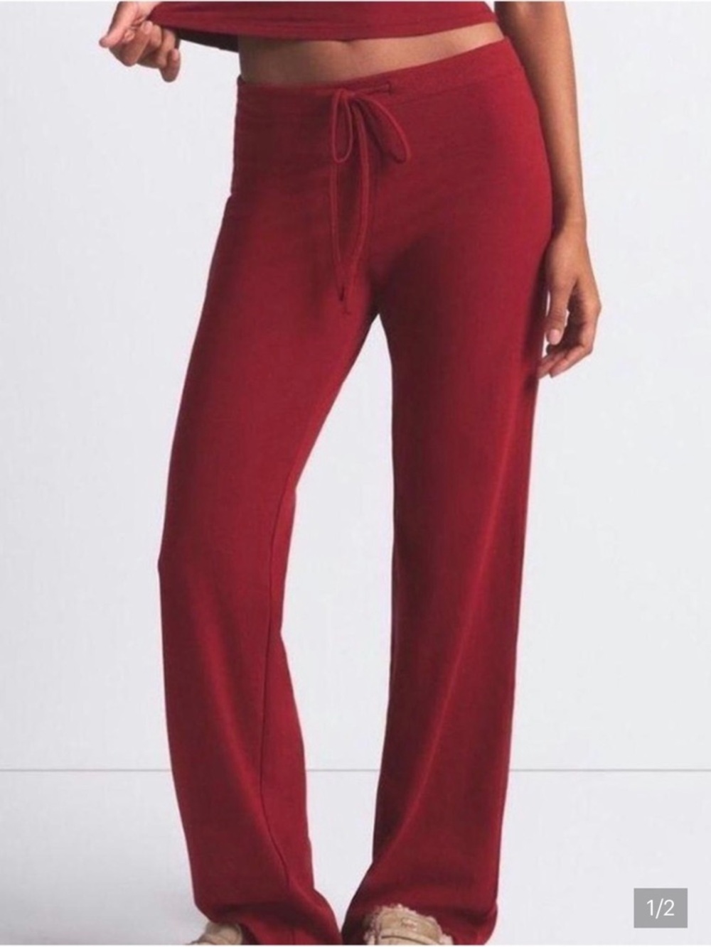 NWT SKIMS SET Cotton Jersey Pant & Soft Lounge Long-sleeve Cropped Top, BRICK